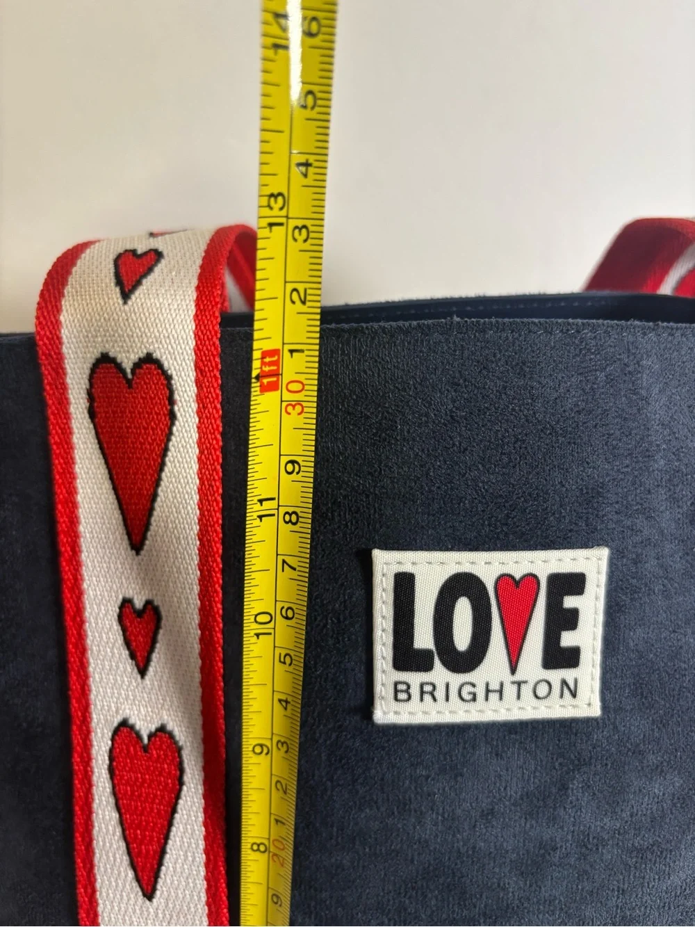 Brighton Velveteen LOVE Navy Blue Tote Bag Red Heart Straps
